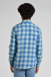 LEE CLEAN REG WESTERN MĘSKA KOSZULA W KRATĘ DŁUGI RĘKAW LOGO MINT BLUE L66ROAUD 112145391